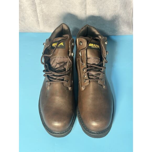 Men's Brazos Work Force Steel Toe Brown Lace Up Leather Work Boot Size 14D New - Picture 1 of 7